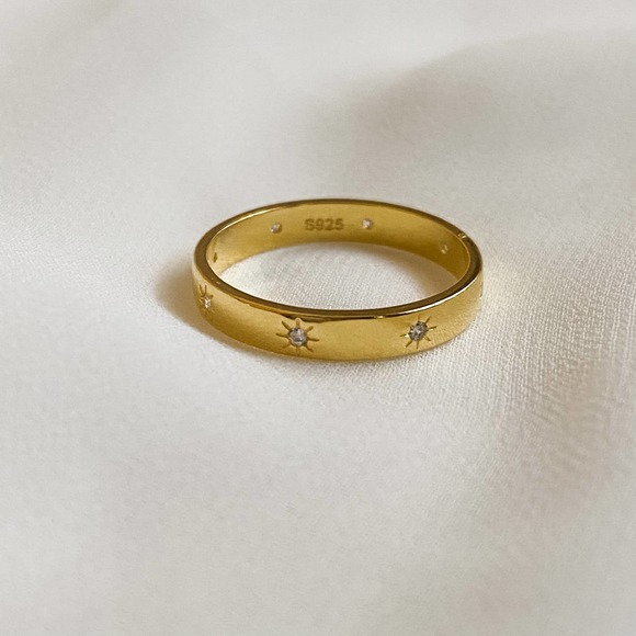 Gold 925 Sterling Sun CZ Diamond Ring - Picture 7 of 9